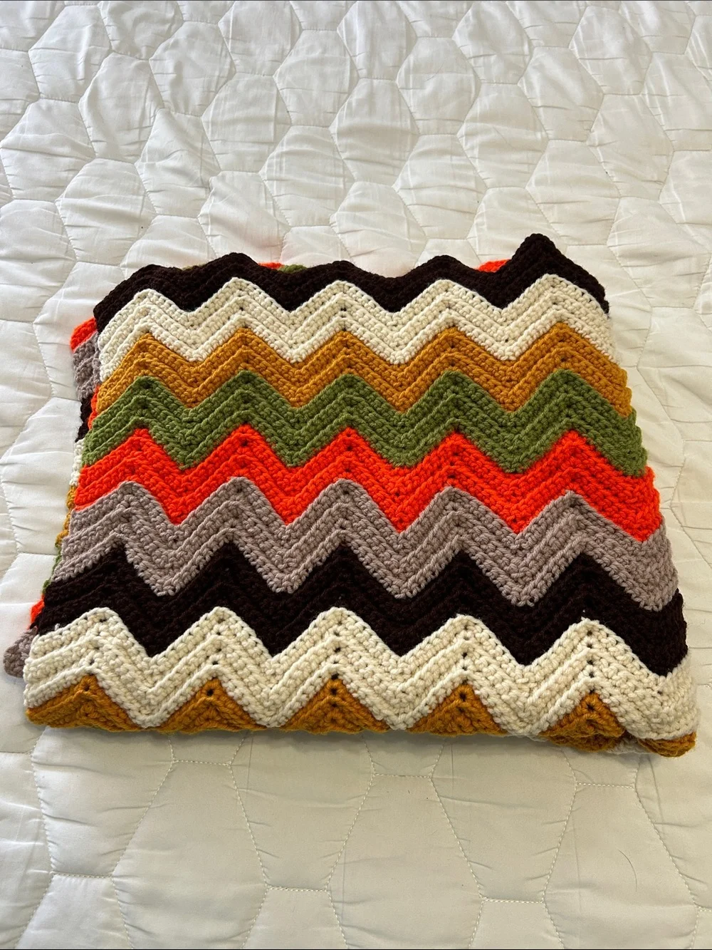 Handmade Chevron Knit Throw/blanket in Beautiful Fall Multi Colors 62”x35”